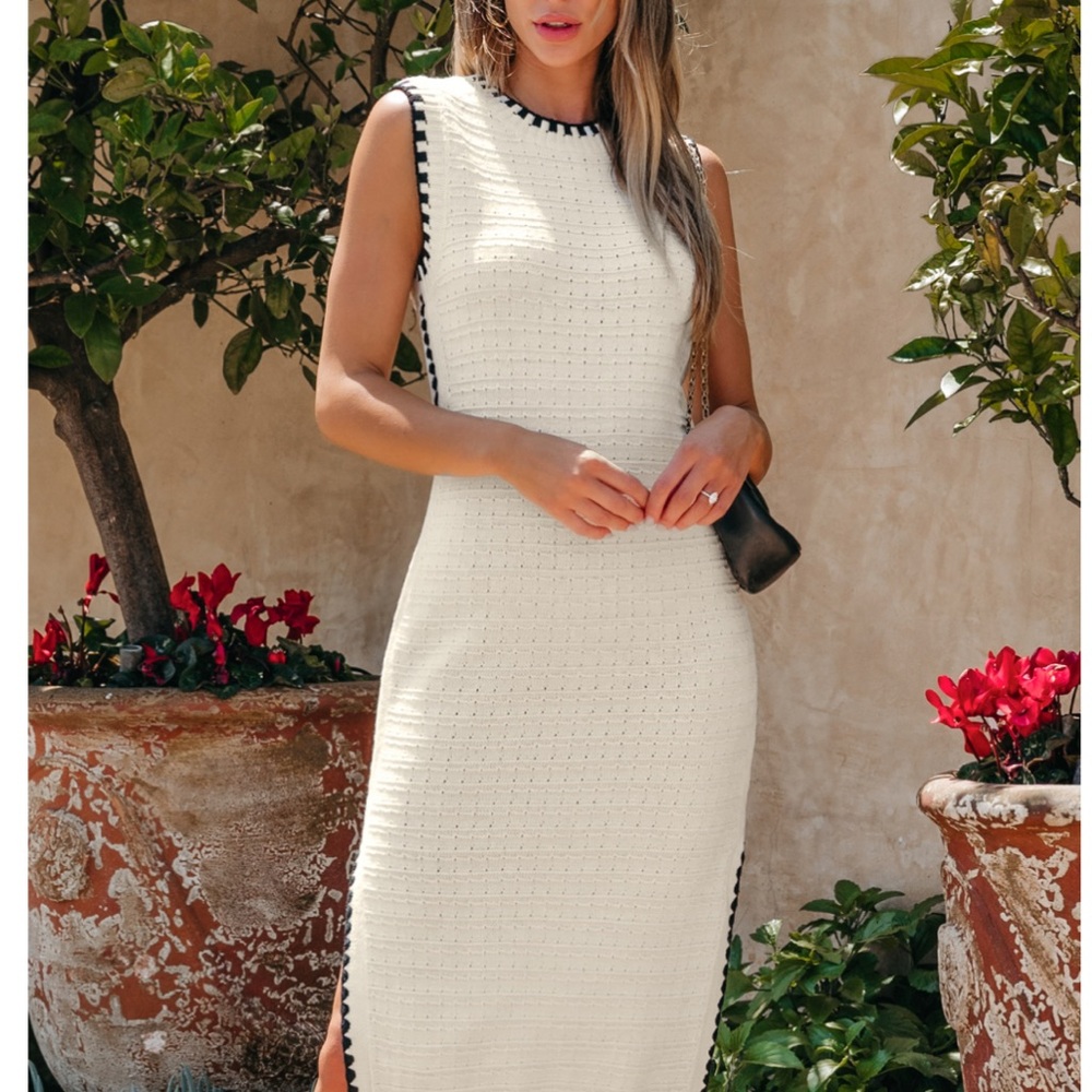 Cupshe White and Black Trim Midi Dress